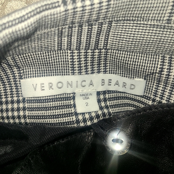 Veronica Beard Black Leather, Plaid Print Blazer Timeless Sophistication - Picture 7 of 11